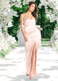 Peyton Sheath Corset Metallic Satin Floor-Length Dress Rose Gold STKP0022746