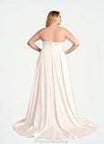 Marlene A-Line Sequins Crepe Back Satin Chapel Train Dress Diamond White STKP0022750