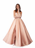 Anabel Beaded Sweetheart Cowl Dropwaist Stretch Satin Ball Gown English Rose STKP0022753