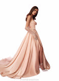 Anabel Beaded Sweetheart Cowl Dropwaist Stretch Satin Ball Gown English Rose STKP0022753