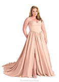 Anabel Beaded Sweetheart Cowl Dropwaist Stretch Satin Ball Gown English Rose STKP0022753