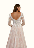 Joyce A-Line V-Neck Sequins Tulle Cathedral Train Dress Diamond White/Nude STKP0022757