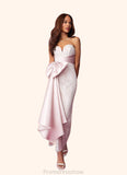 Rosalyn Sweetheart Lace Column Dress with Mikado Bow Diamond White/Ballerina Pink STKP0022758