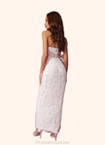 Rosalyn Sweetheart Lace Column Dress with Mikado Bow Diamond White/Ballerina Pink STKP0022758