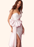 Rosalyn Sweetheart Lace Column Dress with Mikado Bow Diamond White/Ballerina Pink STKP0022758