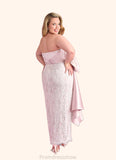 Rosalyn Sweetheart Lace Column Dress with Mikado Bow Diamond White/Ballerina Pink STKP0022758