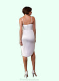 Reina Sheath Cowl Neckline Pleated Stretch Satin Knee-Length Dress Diamond White STKP0022762