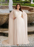 Leia A-Line Scoop Chiffon Chapel Train Dress Diamond White STKP0022763