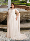 Leia A-Line Scoop Chiffon Chapel Train Dress Diamond White STKP0022763