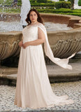 Leia A-Line Scoop Chiffon Chapel Train Dress Diamond White STKP0022763