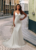 Journey Mermaid Lace Stretch Satin Chapel Train Dress Diamond White STKP0022766