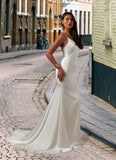 Journey Mermaid Lace Stretch Satin Chapel Train Dress Diamond White STKP0022766