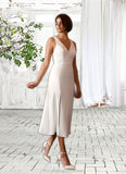 Jess A-Line V-Neck Stretch Crepe Tea-Length Dress Diamond White STKP0022769