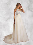 Maren A-Line Halter Sequins Tulle Chapel Train Dress Diamond White/Champagne STKP0022773