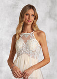 Maren A-Line Halter Sequins Tulle Chapel Train Dress Diamond White/Champagne STKP0022773