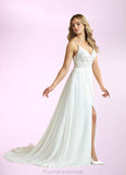 Rayna A-Line Lace Chiffon Chapel Train Dress Diamond White/Nude STKP0022775