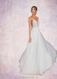 Maritza A-Line V-Neck Sequins Tulle Chapel Train Dress Diamond White/Champagne STKP0022776