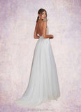 Maritza A-Line V-Neck Sequins Tulle Chapel Train Dress Diamond White/Champagne STKP0022776