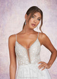 Maritza A-Line V-Neck Sequins Tulle Chapel Train Dress Diamond White/Champagne STKP0022776