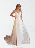 Kamryn A-Line Sequins Chiffon Cathedral Train Dress Diamond White STKP0022782