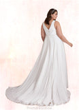 Marley A-Line Pleated Chiffon Chapel Train Dress Diamond White STKP0022786