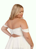 Claire A-Line Off the Shoulder Crepe Back Satin Chapel Train Dress Diamond White STKP0022787