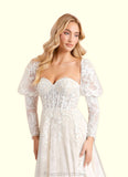 Everleigh A-Line Lace Tulle Cathedral Train Dress Diamond White/Champagne STKP0022789