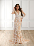 Lilith Mermaid Sequins Tulle Chapel Train Dress Diamond White/Sand STKP0022799