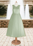 Jan A-Line Pleated Matte Satin Tea-Length Dress Dusty Sage STKP0022804