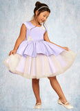 Elliana Ball-Gown Lace Matte Satin Knee-Length Dress Lilac/Ivory STKP0022807