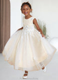 Katelynn A-Line Lace Tulle Ankle-Length Dress Diamond White/Champagne STKP0022810