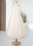 Katelynn A-Line Lace Tulle Ankle-Length Dress Diamond White/Champagne STKP0022810