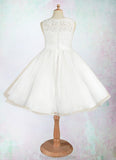 Riley A-Line Lace Organza Knee-Length Dress Diamond White STKP0022811