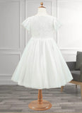 Alison A-Line Lace Tulle Knee-Length Dress Diamond White STKP0022813