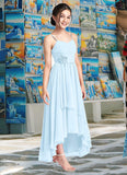 Audrey A-Line Ruched Chiffon Asymmetrical Junior Bridesmaid Dress Sky Blue STKP0022848