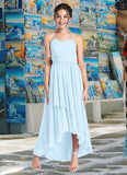 Audrey A-Line Ruched Chiffon Asymmetrical Junior Bridesmaid Dress Sky Blue STKP0022848