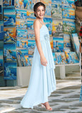 Audrey A-Line Ruched Chiffon Asymmetrical Junior Bridesmaid Dress Sky Blue STKP0022848