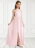 Sharon A-Line Pleated Chiffon Floor-Length Junior Bridesmaid Dress Blushing Pink STKP0022849