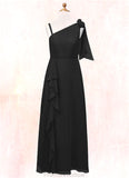 Dulce A-Line Bow Chiffon Floor-Length Junior Bridesmaid Dress black STKP0022850