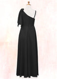 Dulce A-Line Bow Chiffon Floor-Length Junior Bridesmaid Dress black STKP0022850