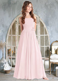 Ruth A-Line Floral Chiffon Floor-Length Junior Bridesmaid Dress Blushing Pink STKP0022851