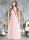 Ruth A-Line Floral Chiffon Floor-Length Junior Bridesmaid Dress Blushing Pink STKP0022851