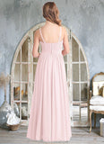 Ruth A-Line Floral Chiffon Floor-Length Junior Bridesmaid Dress Blushing Pink STKP0022851