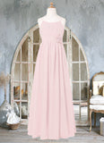 Ruth A-Line Floral Chiffon Floor-Length Junior Bridesmaid Dress Blushing Pink STKP0022851