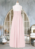 Ruth A-Line Floral Chiffon Floor-Length Junior Bridesmaid Dress Blushing Pink STKP0022851