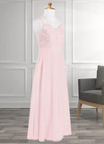 Kyla A-Line Lace Chiffon Floor-Length Junior Bridesmaid Dress Blushing Pink STKP0022853