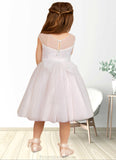 Marlie A-Line Lace Tulle Knee-Length Dress Diamond White/Blushing pink STKP0022858