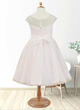 Marlie A-Line Lace Tulle Knee-Length Dress Diamond White/Blushing pink STKP0022858