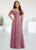 Rihanna A-Line Off the Shoulder Chiffon Floor-Length Junior Bridesmaid Dress Vintage Mauve STKP0022859