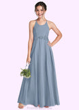 Hallie A-Line Lace Chiffon Floor-Length Junior Bridesmaid Dress dusty blue STKP0022860